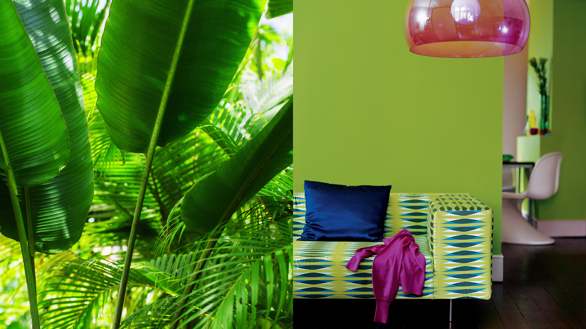 Laissez-vous inspirer par la nature Insufflez de l'énergie dans un espace avec des verts tropicaux atténués par des touches vives de couleurs d'accent.