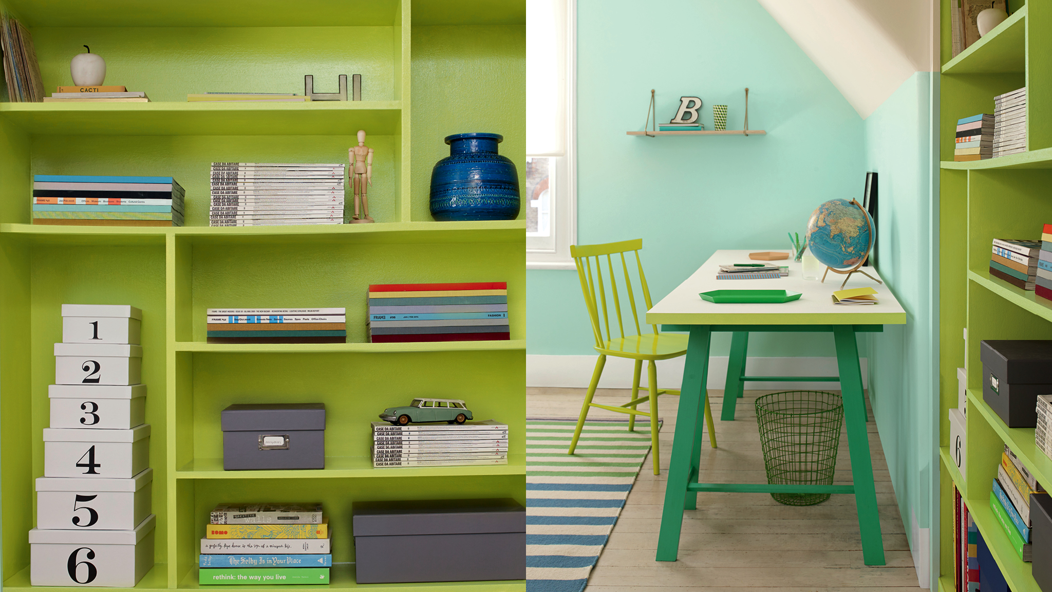 Peignez vos meubles Si vous avez craqué pour une couleur particulière, mais vous ne pouvez pas l'utiliser sur vos murs, vous pouvez créer un effet aussi frappant en peignant vos meubles, étagères et contours de portes à la place.