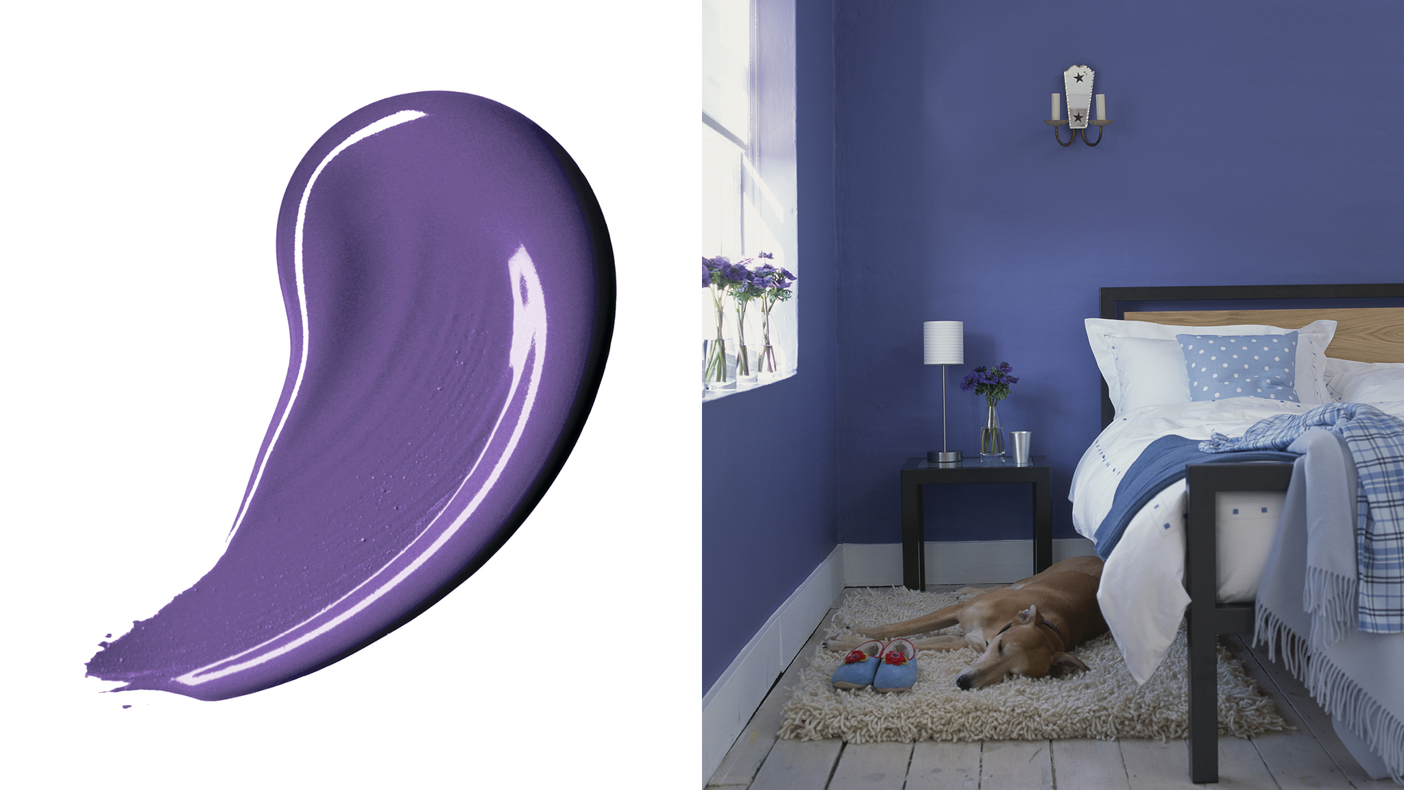 Un violet relaxant de chambre a coucher Le violet est l'une des teintes les plus paisibles du spectre, favorisant les sensations de relaxation et de bien-être.
